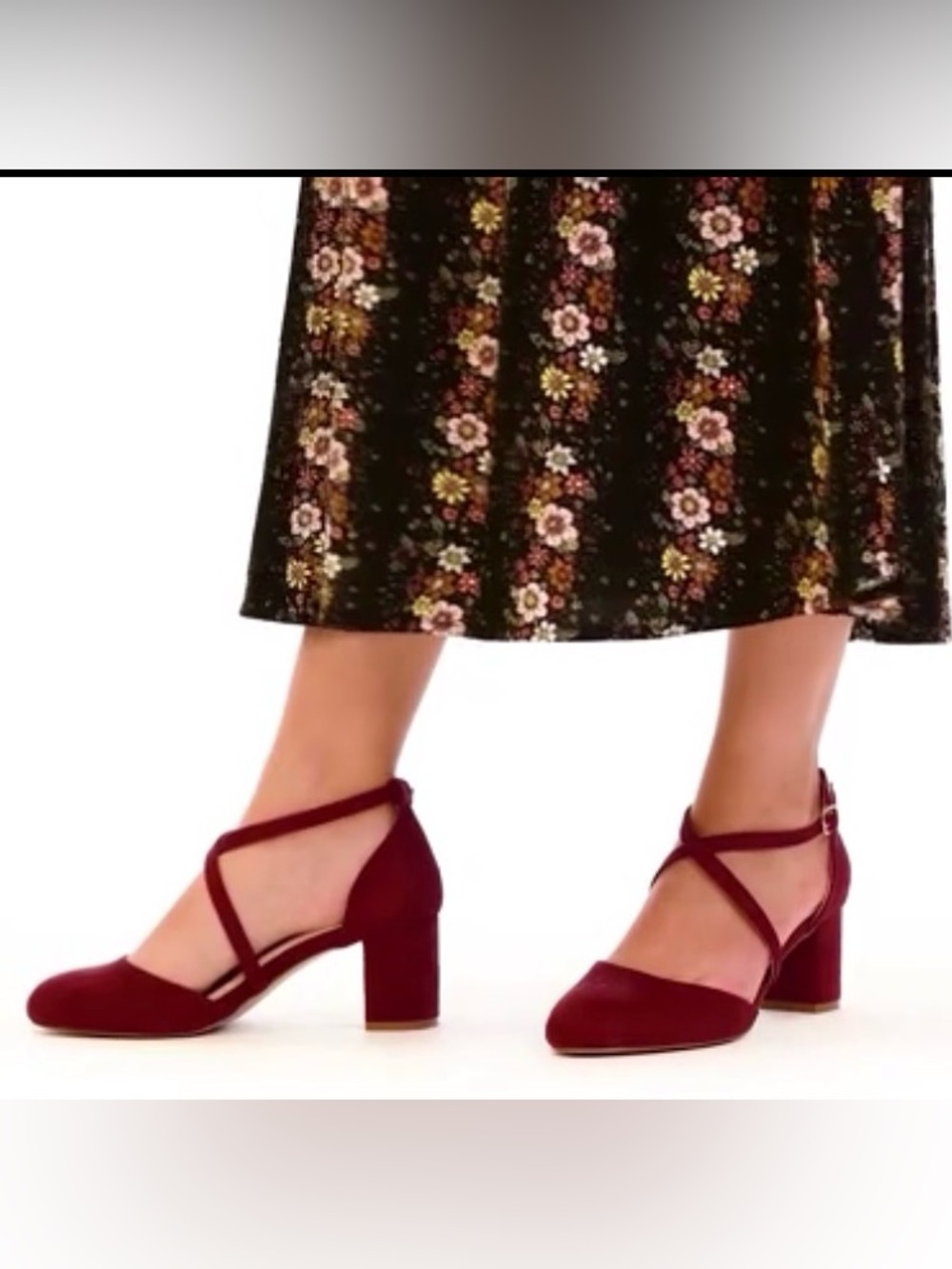 Journee Collection Burgundy Suede Block Heel Sandals